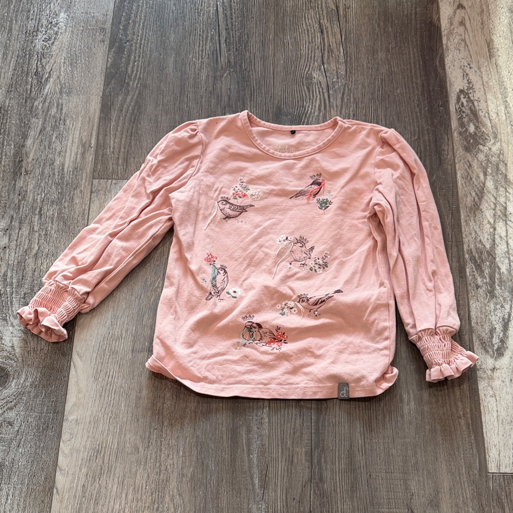 Deux par Deux Pink Long Sleeve Shirt with Bird Motifs